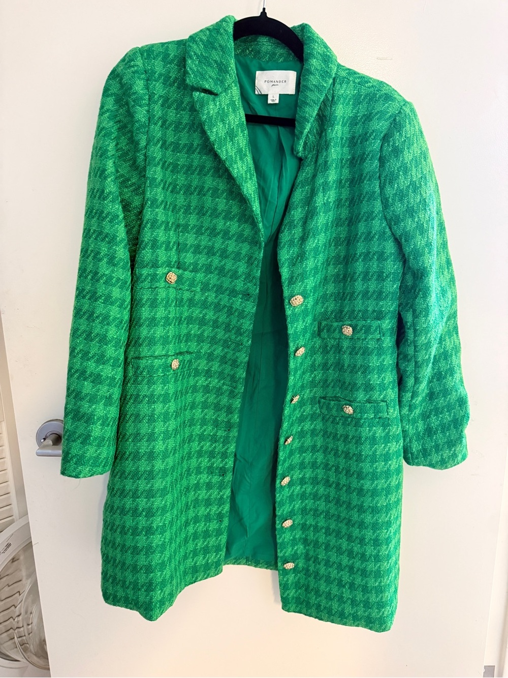 Pomandère Green Textured Long Coat Italian Designer